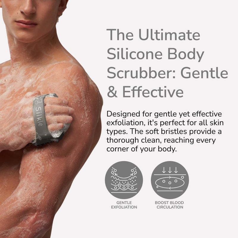 SILKLE Silicone Body Scrubber – Gentle Exfoliating Shower Scrubber for Body & Bath, Silicone Shower Brush & Loofah Alternative – Non-Slip Silicone Body Brush, Quick Dry, Hygienic - Gray - Image 3